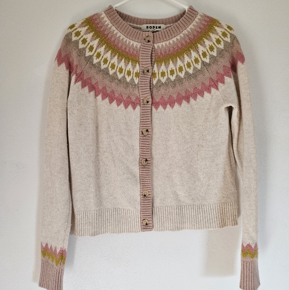 Boden Edie Fair Isle Wool Cotton Cardigan - Picture 2 of 7